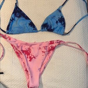 Blue and Pink Tie-Dye Bikini Set
